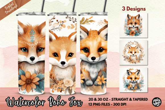 Download Cute Watercolor Boho Fox Tumbler Wrap - Boho fox Collection