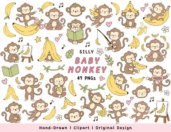 Download Kawaii Baby Monkey Clipart PNG Bundle - Kawaii Collection