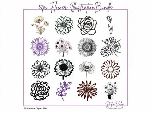 Download Spring Flower Illustration Bundle 37pc - Spring flower illustration Collection