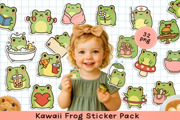 Download Cute Kawaii Frog Printable Stickers. PNG - Kawaii Collection