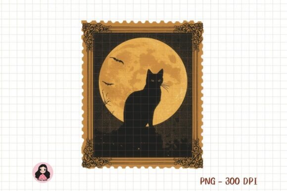 Download Black Cat Full Moon Retro Halloween PNG - Full moon Collection
