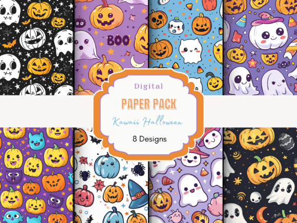 Download Kawaii Halloween Patterns Digital Paper - Kawaii Collection