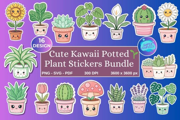 Download Kawaii Potted Plant Stickers Bundle - Kawaii Collection