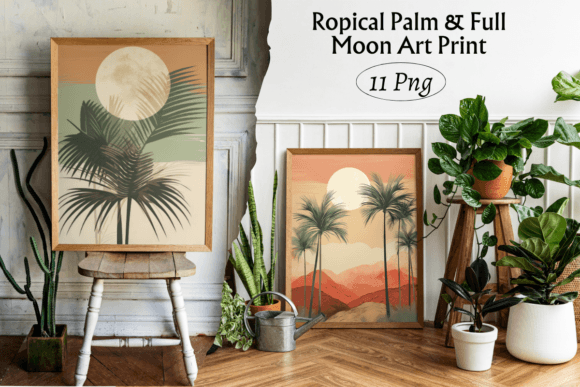 Download Ropical Palm &amp; Full Moon Art Print - Premium Resources