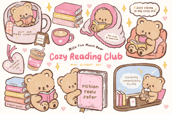 Download Kawaii Cozy Reading Club Bear Clipart - Kawaii Collection