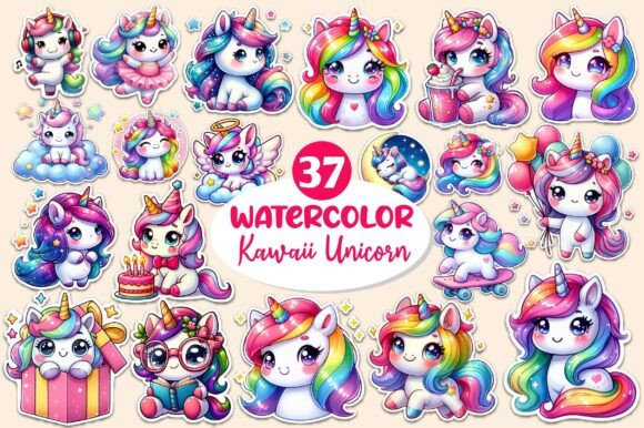 Download Kawaii Unicorn Stickers Clipart - Kawaii Collection