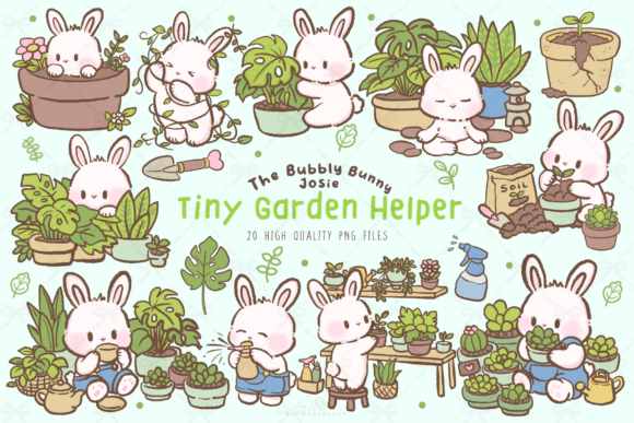 Download Kawaii Garden Bunny Clipart PNG Set - Kawaii Collection